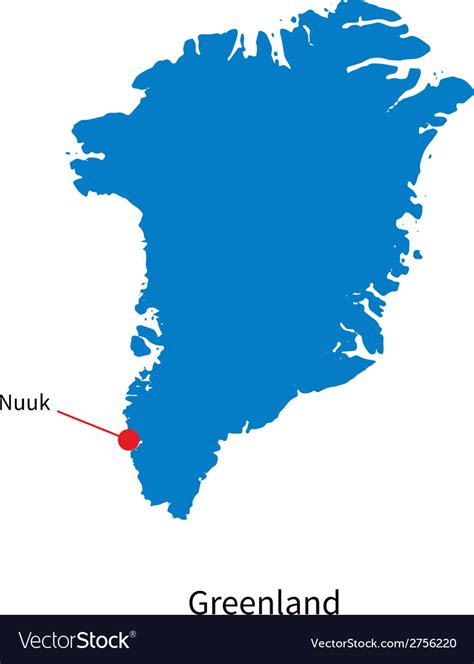 Detailed map of Greenland and capital city Nuuk Vector Image