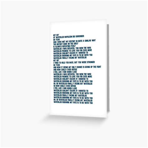 "Waterloo Lyrics, Mamma Mia" Greeting Card for Sale by gracesmorgan | Redbubble