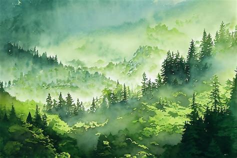 Premium AI Image | Background of Pine Forest In The Mountain Watercolor ...