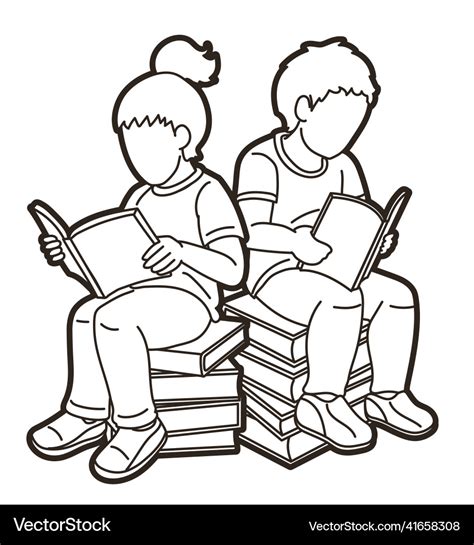 Group of children reading books together Vector Image