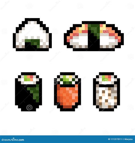 Set Collection with Sushi. Pixel Art Style Stock Vector - Illustration ...