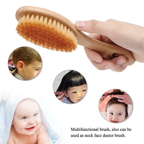 New Ultra Soft Baby Hair Brush Wooden Handle Newborn Baby Hairbrush Infant Comb Neck Face Duster ...