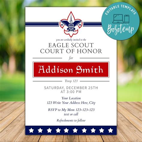 Printable Eagle Scout Court of Honor Invitation Template DIY ...