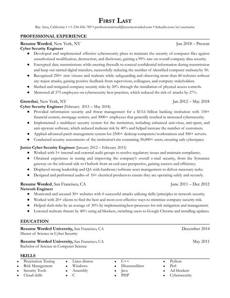 Cyber Security Engineer Resume Example for 2023 | Resume Worded