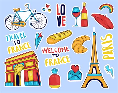 Colorful Hand drawn france element stickers collection 2024590 Vector ...