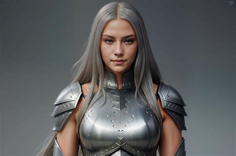 Premium Photo | Portrait of a female knight in armor on a gray background
