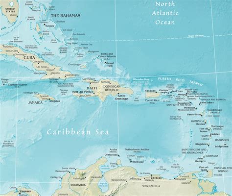 World Map Caribbean Islands - Cities And Towns Map