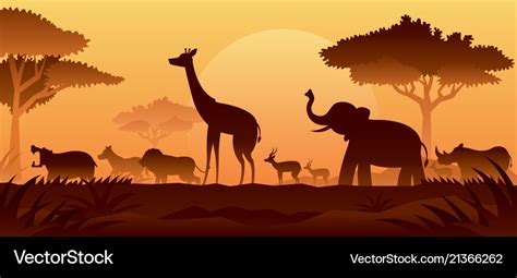 African safari animals silhouette background Vector Image