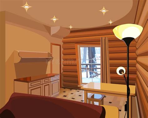 Cartoon Interior in a Wooden House Stock Vector - Illustration of ...