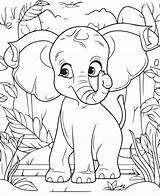 Coloring Page Of Cartoon Baby Elephant Vector Illustration For  sketch template