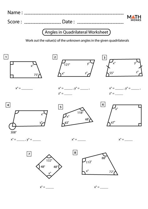 Angles In Quadrilaterals Worksheet