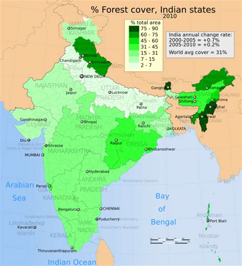 Image: 2010 India forest cover distribution map for its States and Union Territories