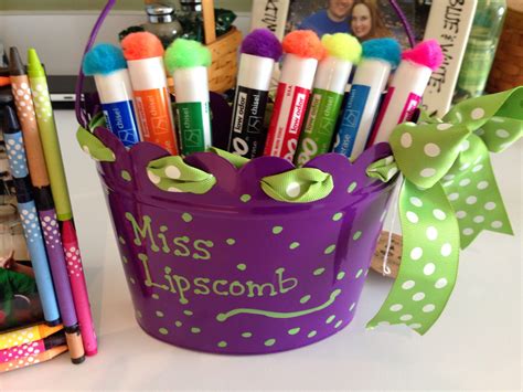 Fun Metal Magnetic Pail w/contrast ribbon-filled w/Dry Erase markers w ...