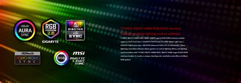 T-FORCE NIGHT HAWK RGB DDR4 memory Support multiple lighting control ...