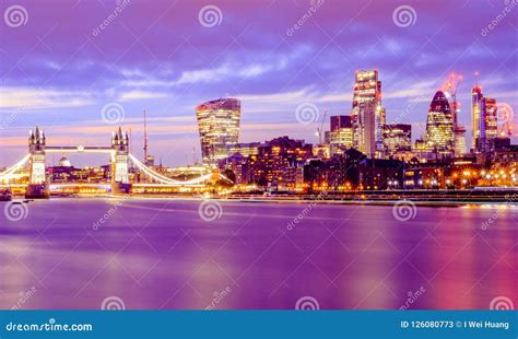 Long Exposure, Illuminated London Cityscape at Night Editorial Stock Photo - Image of gherkin ...