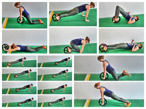 a series of photos showing how to do a push - up on a green mat