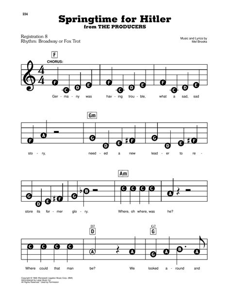 Mel Brooks "Springtime For Hitler (from The Producers)" Sheet Music Notes | Download Printable ...