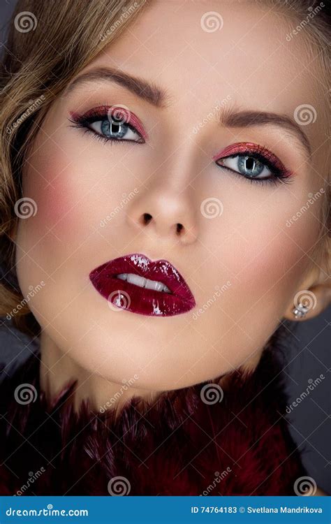 Beautiful Girl with Red Makeup Stock Image - Image of color, look: 74764183