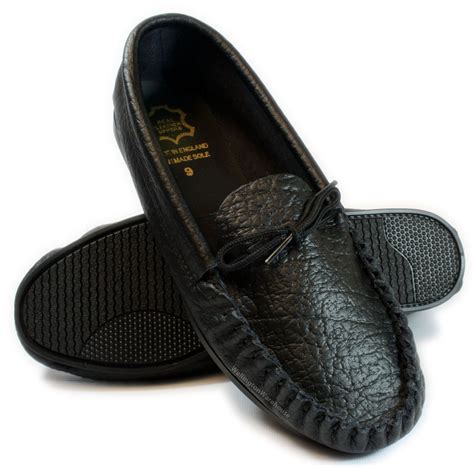 Mens Black Leather moccasins Slippers English Handmade UK 8-12 | eBay