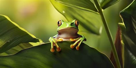 Dumpy Frog On Leaves, Frog, Amphibian, Reptile. Generative AI 30607739 ...