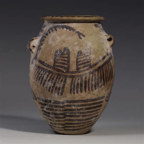 (#2) An Egyptian Pottery Jar Vase with Boats, Palm Fronds, and other ...