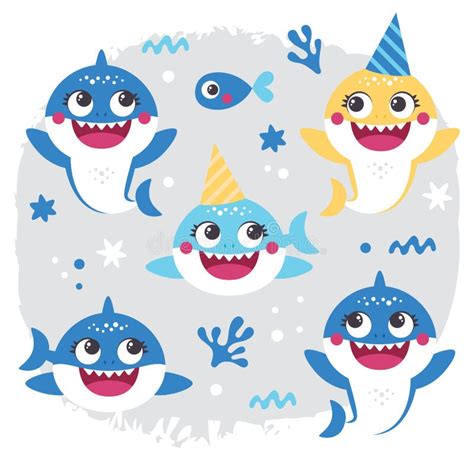 Vector Collection of Cute Baby Shark Cartoon Stock Vector - Illustration of party, ocean: 231002510