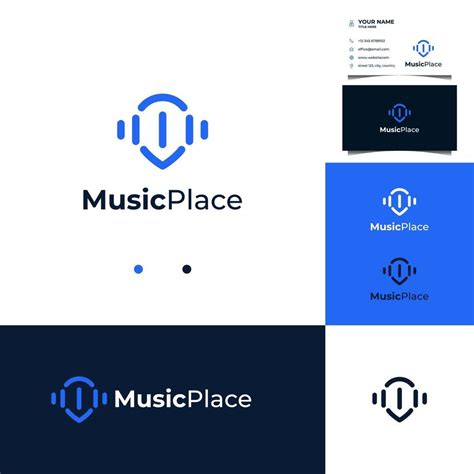 Wave music logo design with pin location concept and business card ...