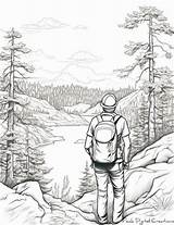 Mountain Summit Adventure Hiker Coloring Page  Etsy Art Therapy sketch template