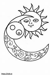 Ying Yang sun and Moon For coloring sketch template