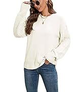 Cogild Women's Pullover Sweater Long Sleeve Crewneck Jumper Cable Knit ...