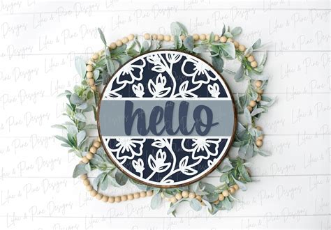 Hello Flower Sign, Floral Welcome Sign SVG, Round Door Hanger SVG, Wildflower SVG, Summer Decor ...