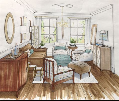 Living Room - Sketch Interior Design Renderings, Drawing Interior, Interior Design Courses ...