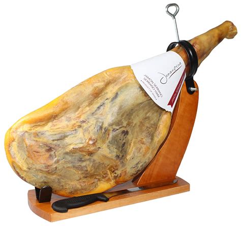 Serrano Ham Bone in from Spain 15-17 lb + Ham Stand + Knife | Cured Spanish Jamon Made with NO ...
