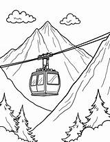 Cable car In The Mountains coloring Page sketch template