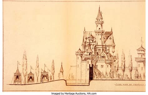 Disneyland - Sleeping Beauty's Castle Entrance Architectural Blueprint (Walt Disney, 1954 ...