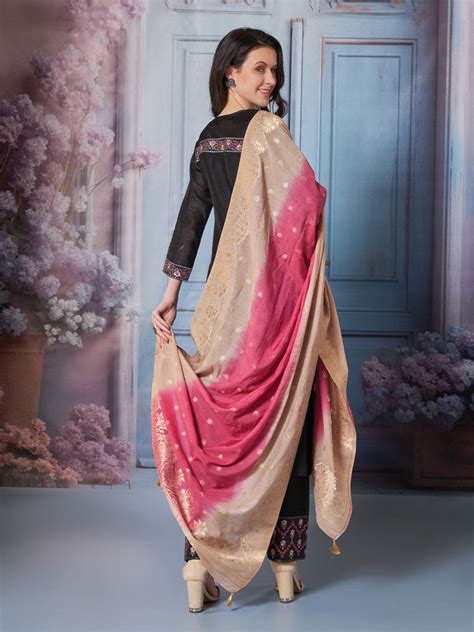 Black Semi Silk Kurta Set with Dupatta – Dressline Fashion