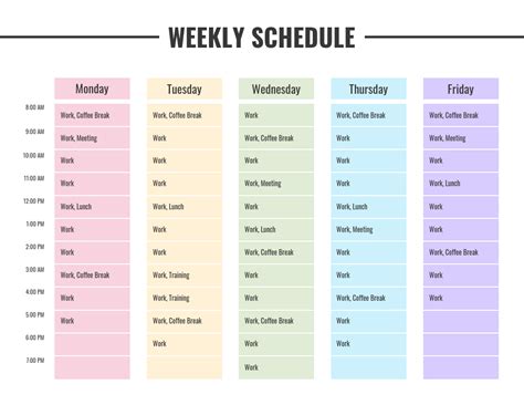 Rainbow Weekly Schedule Template