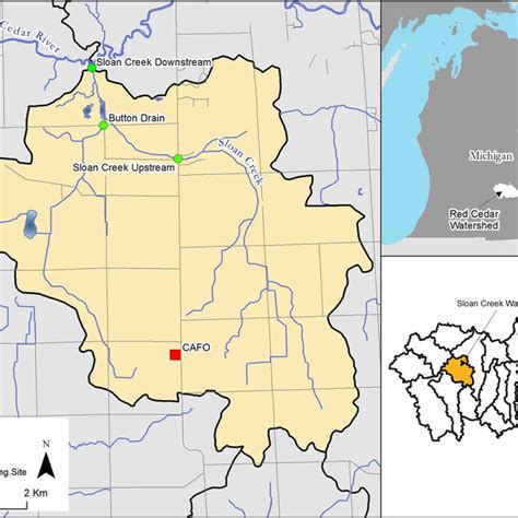 Red Cedar River watershed, Sloan Creek sub-watershed, and sampling ...