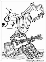 Groot Play The Guitar Coloring Page  Free Printable Pages sketch template