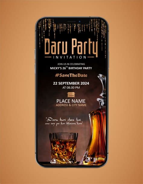 Daru Party Invitation Card - Online Cocktail Party Invitation Cards