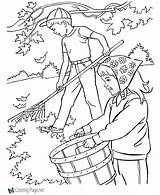 Boy And Girl Raking Leaves  Autumn Coloring Pages sketch template