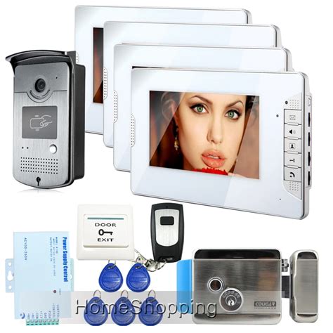 FREE SHIPPING 7" Video Intercom Home Door Phone System 4 White Monitor 1 HD Doorbell ID Reader ...