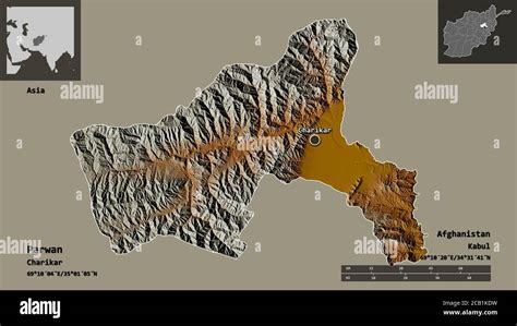 Shape of Parwan, province of Afghanistan, and its capital. Distance ...