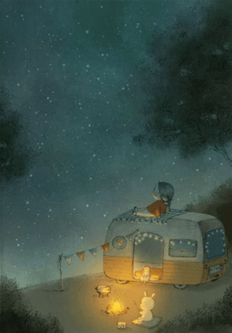 Night Sky Girl Camping GIF | GIFDB.com