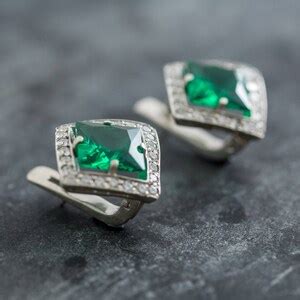 Emerald Earrings Created Emerald Vintage Emerald Earrings - Etsy