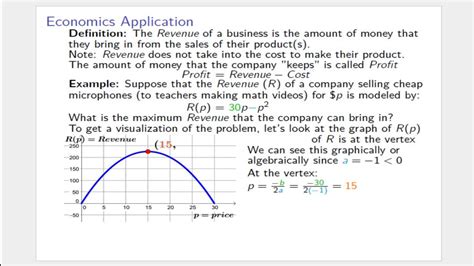 Quadratic Function Applications - Economics Example - YouTube