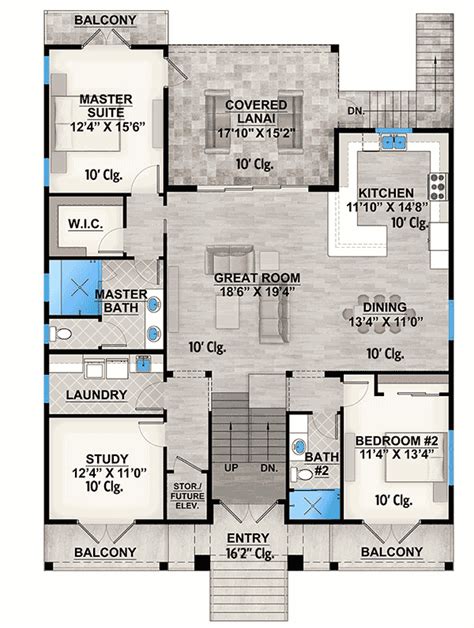 Plan 86088BW: 2-Bed Country Stilt House with Covered Lanai | House on stilts, Stilt house plans ...