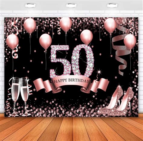 Buy Sensfun Rose Gold Happy 50th Birthday Backdrop for Women Glitter ...