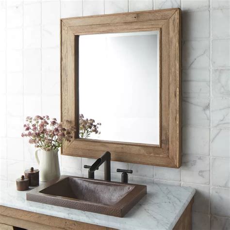 Vintner Rustic Beveled Bathroom Mirror | Wooden bathroom mirror, Wood mirror bathroom, Reclaimed ...