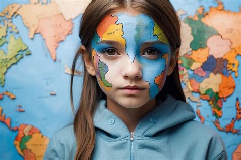 Premium Photo | Girl with world map painted on her face
